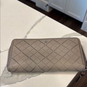 Tory Burch Taupe Quilted Zip Wallet